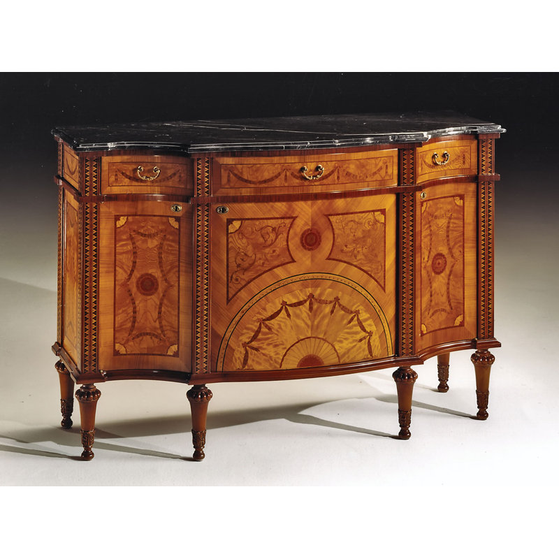 57" Wide 3 Drawer Mahogany Wood Sideboard, Satin Sheen Honey