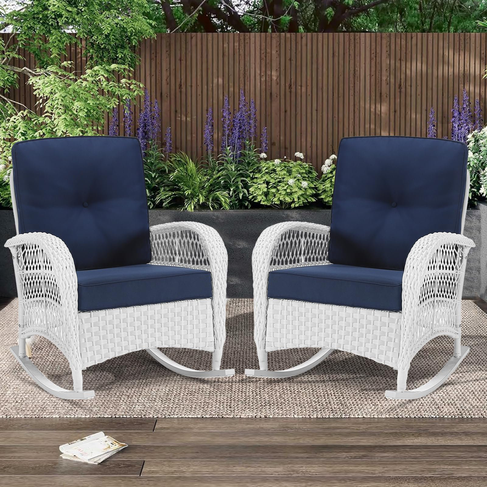 Beachcrest Home Outdoor Wicker Rocking Chairs Set Of 2, Rattan Patio ...
