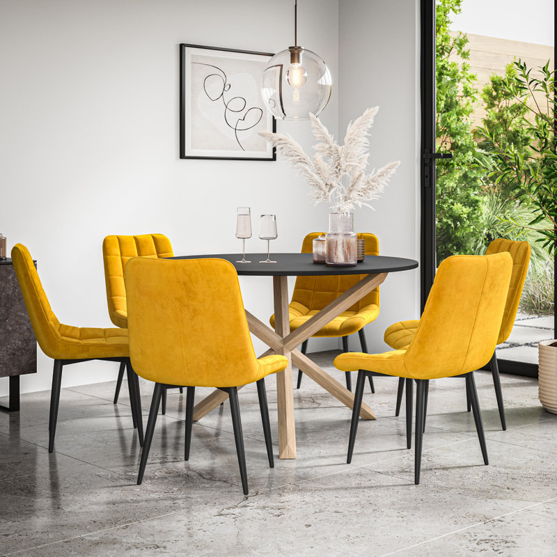 Darcus 6 - Person Dining Set, Black/Oak/Mustard