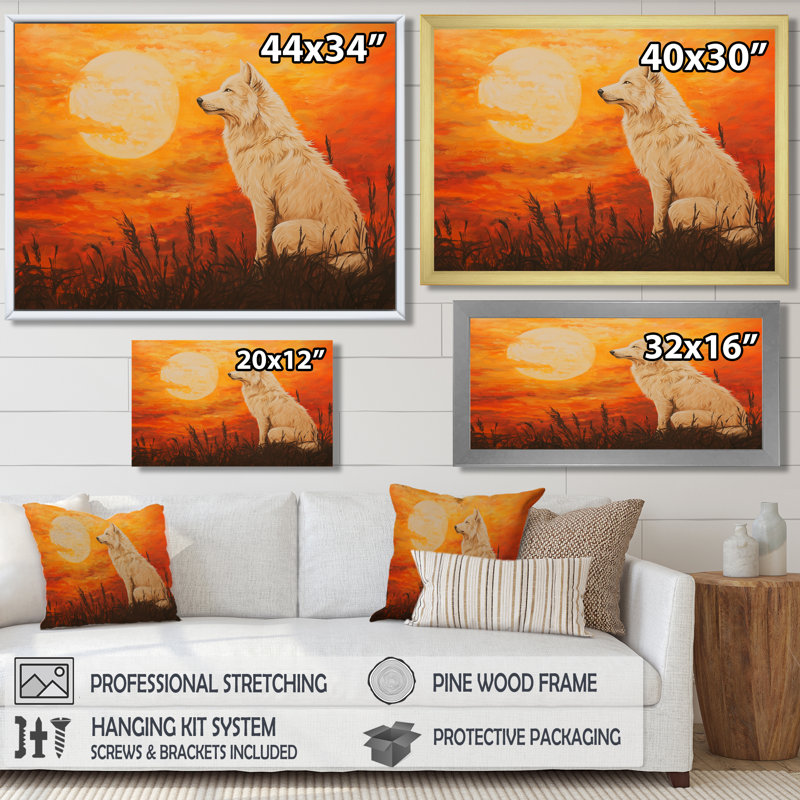 Portrait de loup au coucher du soleil III - loup, reproduction d'art murale, H 12 po x l 20 po, Noir