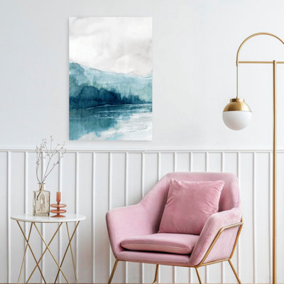 Misty River And Distant Hills I Abstract Contemporary Landscape Nature Wall Art