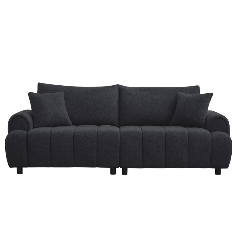 88,6 po de large canapé Sherpa moderne, canapé en tissu polaire moelleux pour le salon, Noir