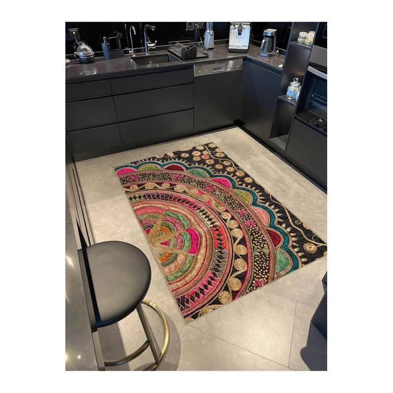 Multicolored Circle Stripe And Mixed Figure Patterned Modern Decorative Carpet, Runner 2'6" x 9'11"