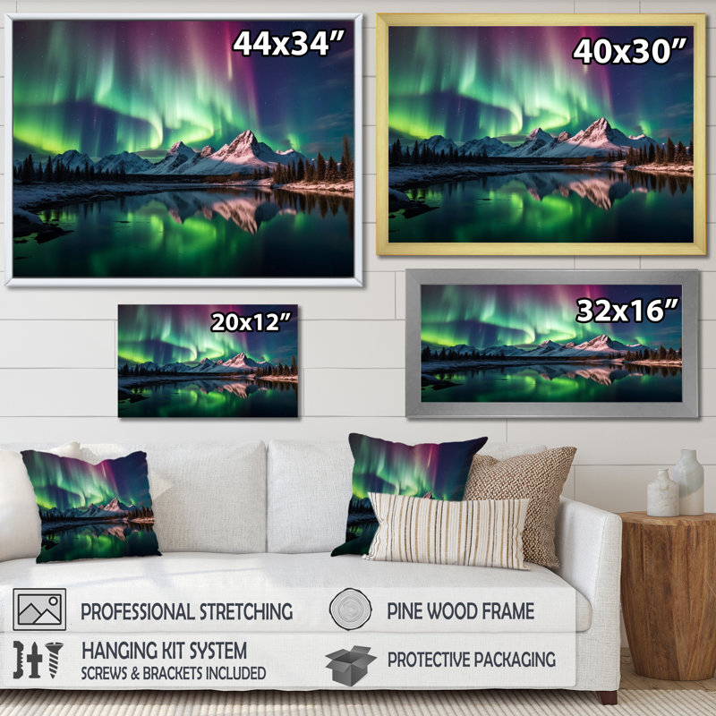 Yukon Dream Aurora V - Canada, art mural, H 16 po x l 32 po x P 1 po, Cadre photo blanc