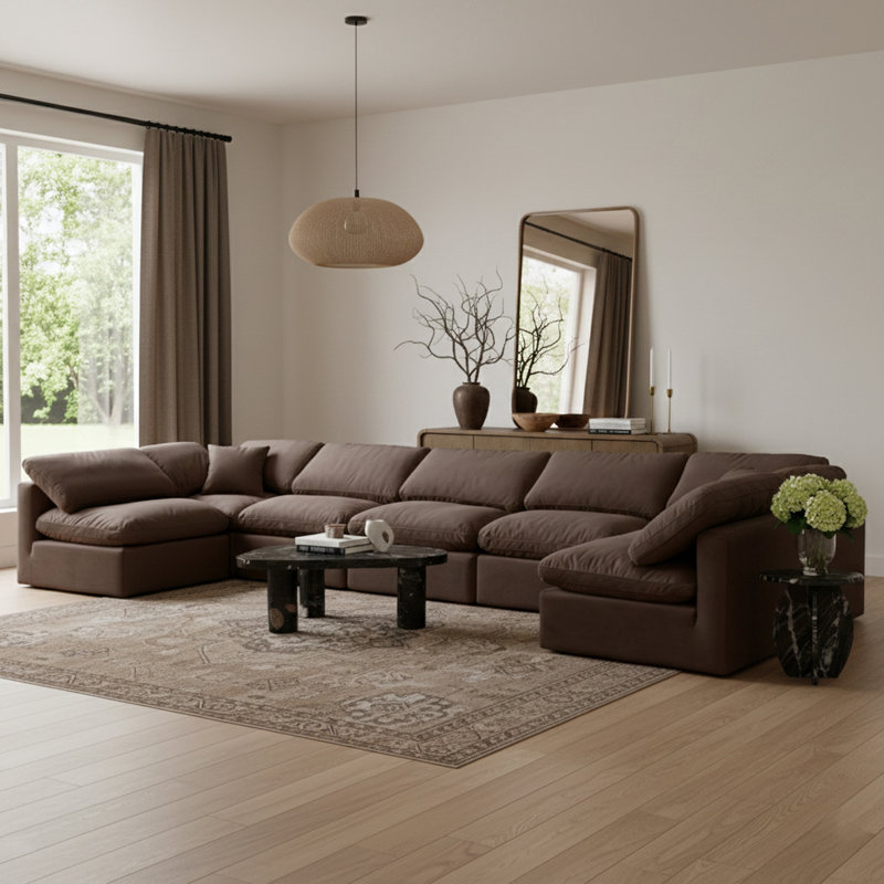 Ensemble modulaire de coin en velours 7 pièces Itala, Velours brun