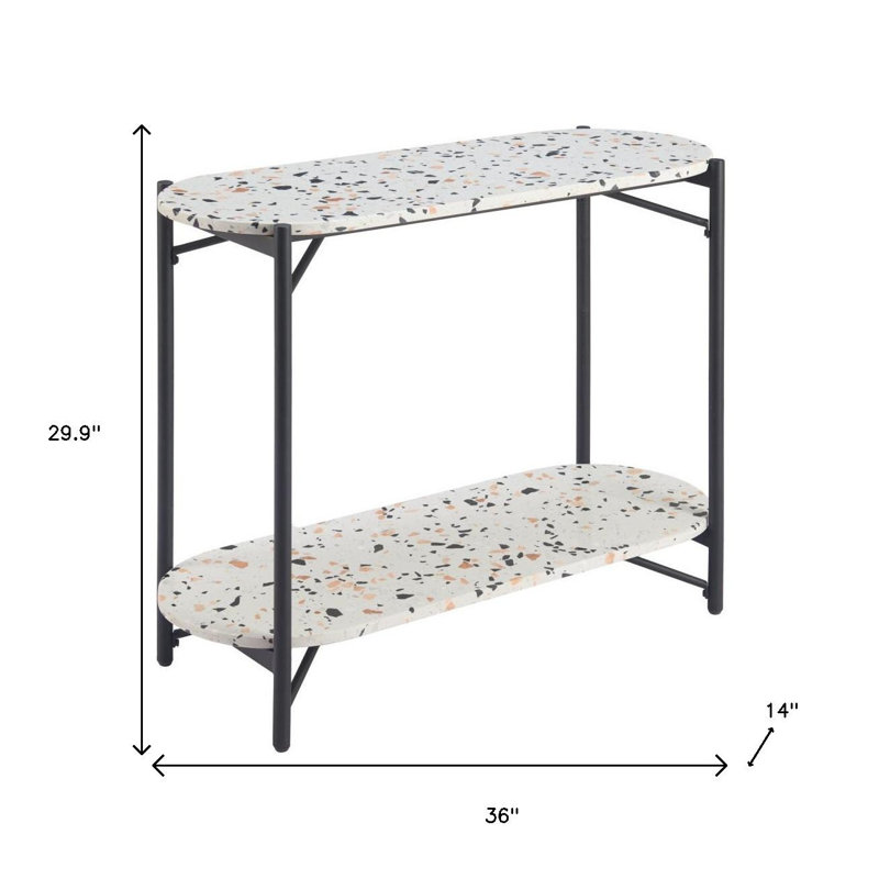 Console ovale en acier et en terrazzo blanc et noir 36 "avec tablette