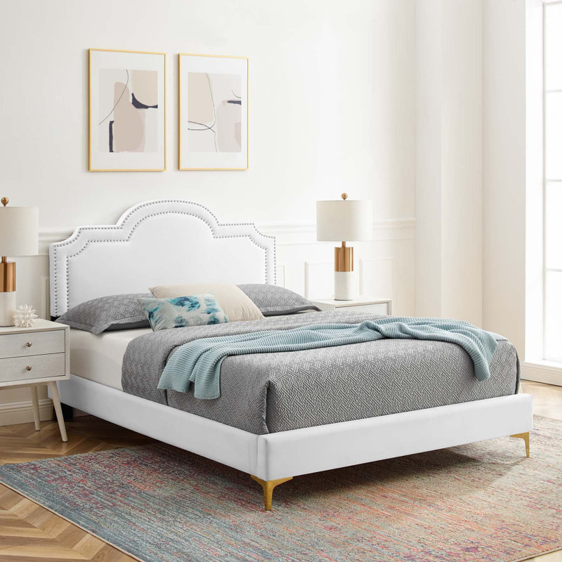 Modway Aviana Performance Velvet Bed, Twin, White