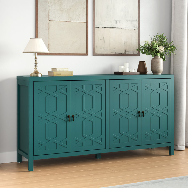 Sideboard Cabinet With Adjustable Shelves And 4 Doors, Green