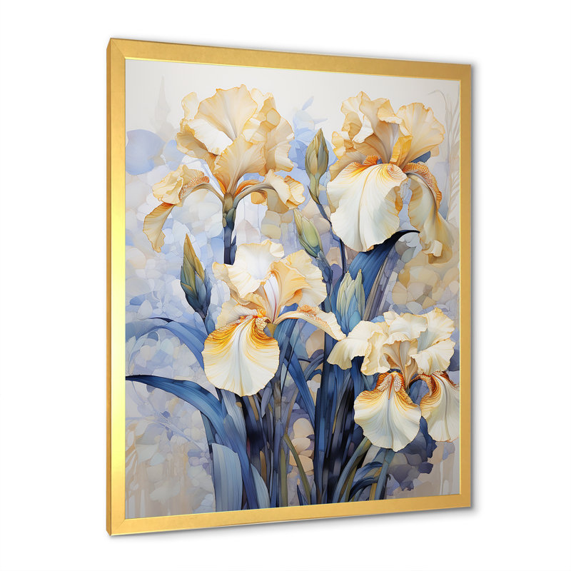 «Golden Blue Irises Melody III», reproduction sur toile, H 20 po x l 12 po x P 1 po, Cadre doré simple