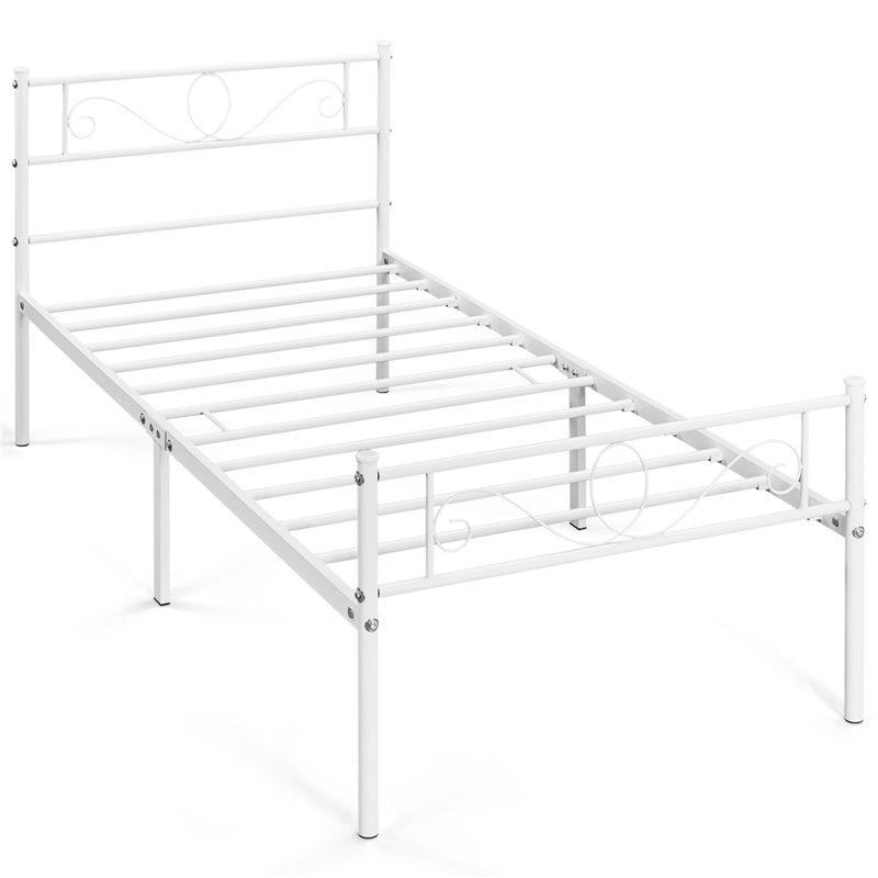 Metal Bed Frame with Headboard/Under-Bed Storage, Single (3'), White