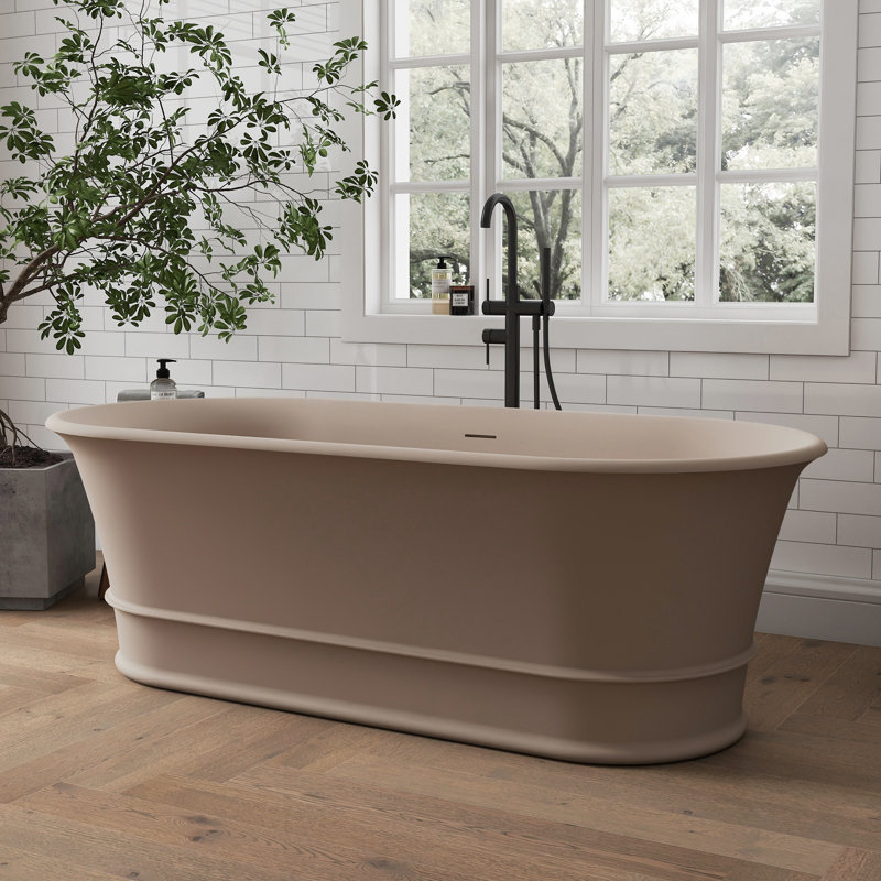 Baignoire autoportante de 170 cm (67 po) en surface solide avec bonde escamotable et trop-plein pour salle de bain