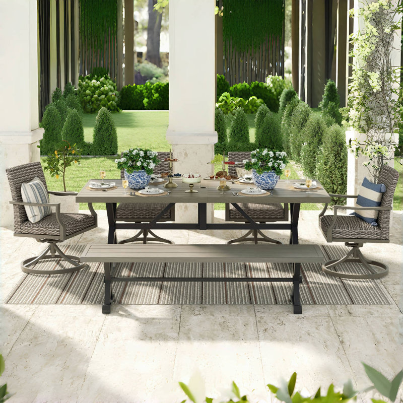 Ensemble de salle à manger 6 personnes en métal avec trou pour parasol Allure Patio