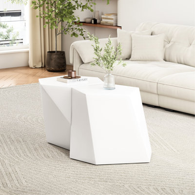 Table basse au look moderne, formes géométriques, à porter, tables de couleur blanche pour un usage quotidien, 2, blanc, salon idéal
