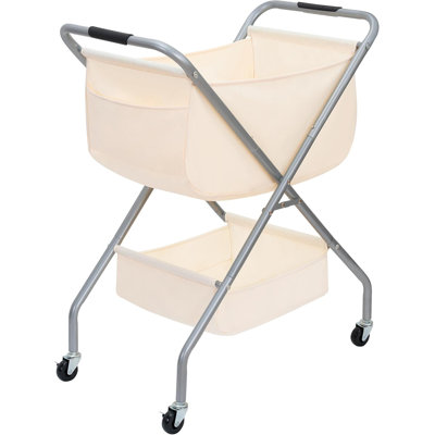 65L Foldable Laundry Hamper with Wheels Steel Frame Canvas Liner Rolling Storage Basket