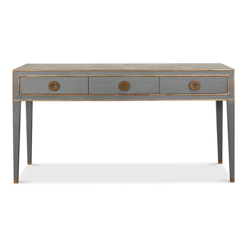 Lennox Grey and Brass Shagreen Leather Console with Storage
