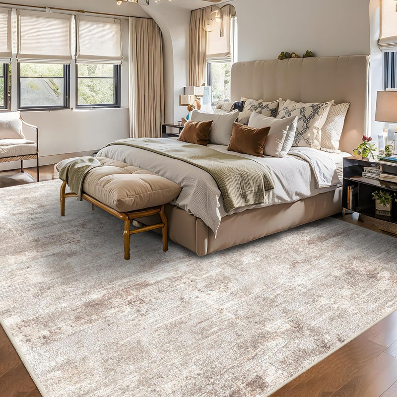 Washable Abstract Area Rug - Rugs for Living Room Large Non Slip Indoor Entryway Rubber Backing Carpet Bedroom Kitchen Distressed Stain Resistant Floor Decor Mat Machine Washable Brown