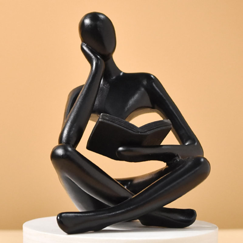 Bookshelf Decor Thinker Statue, Black