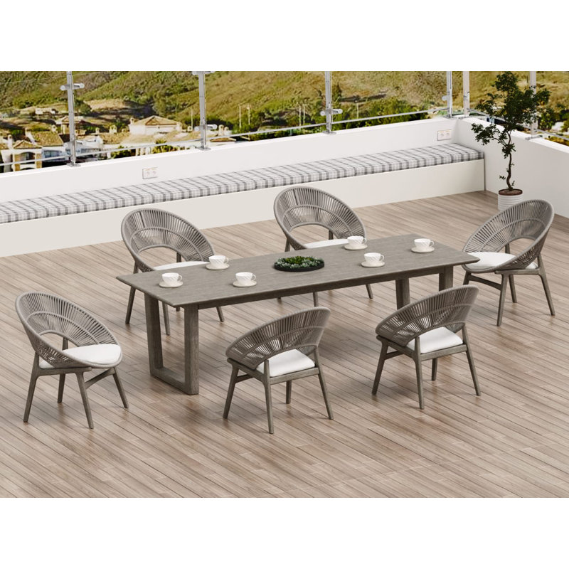 9 Pcs Grade-A Weathered Teak Wood Dining Set: 98" Sema Rectangle Table  And 8 Robas Arm Chairs #11Ro3308, 6