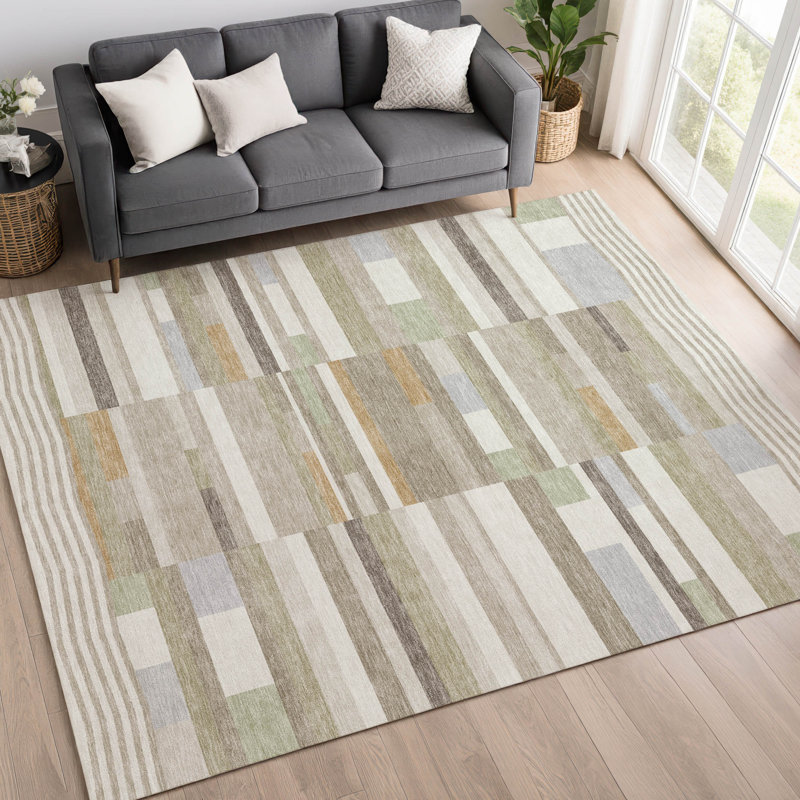 Machine Washable Indoor/Outdoor Chantille ACN2820 Stripes Rug, 8' x 10', Ivory