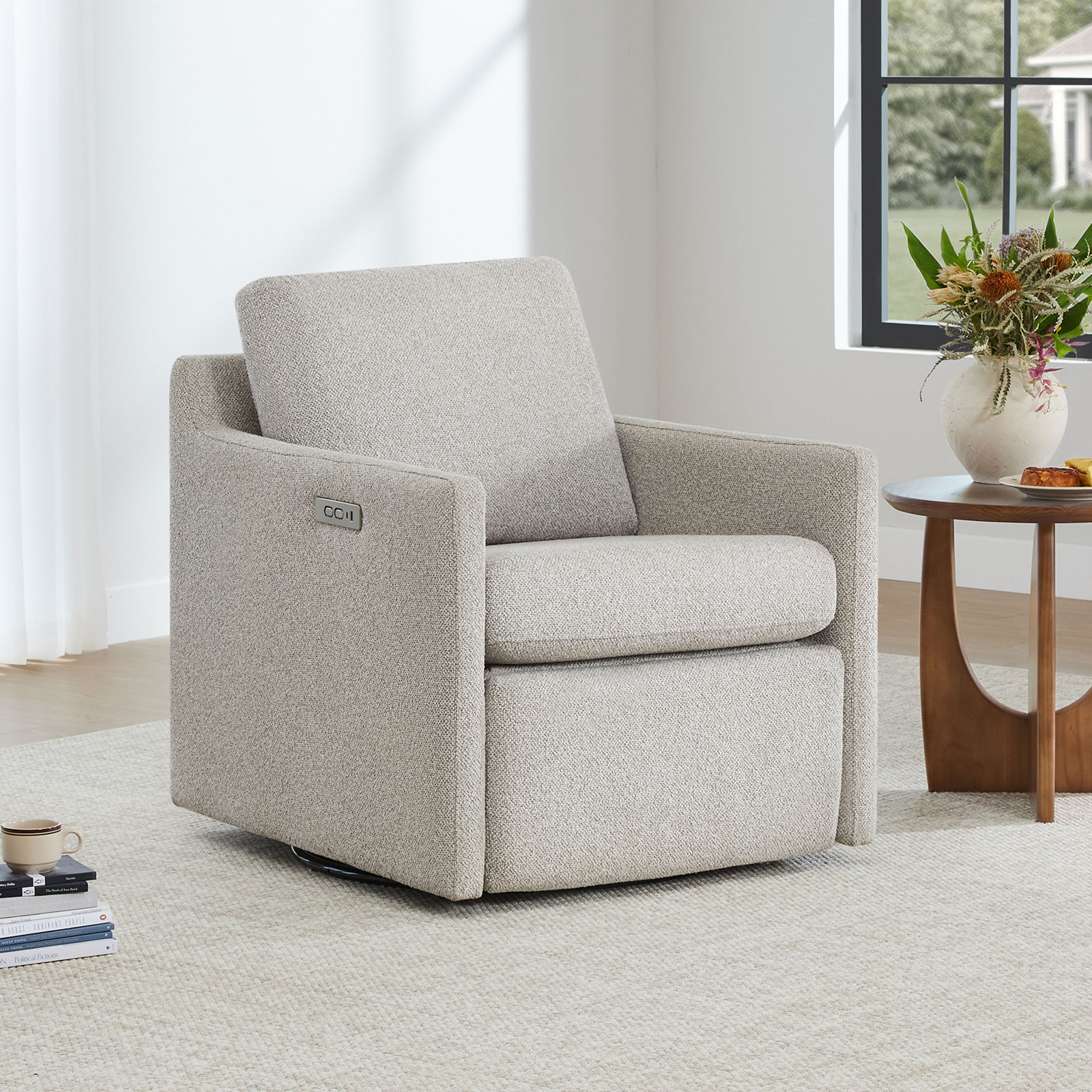 Elvia 30" Swivel Power Recliner, Grey Performance Textured Weave