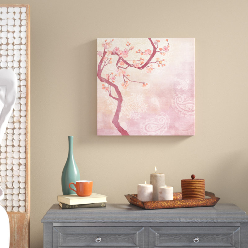 «Sweet Cherry Blossoms V», peinture sur toile, H 20 po x l 20 po