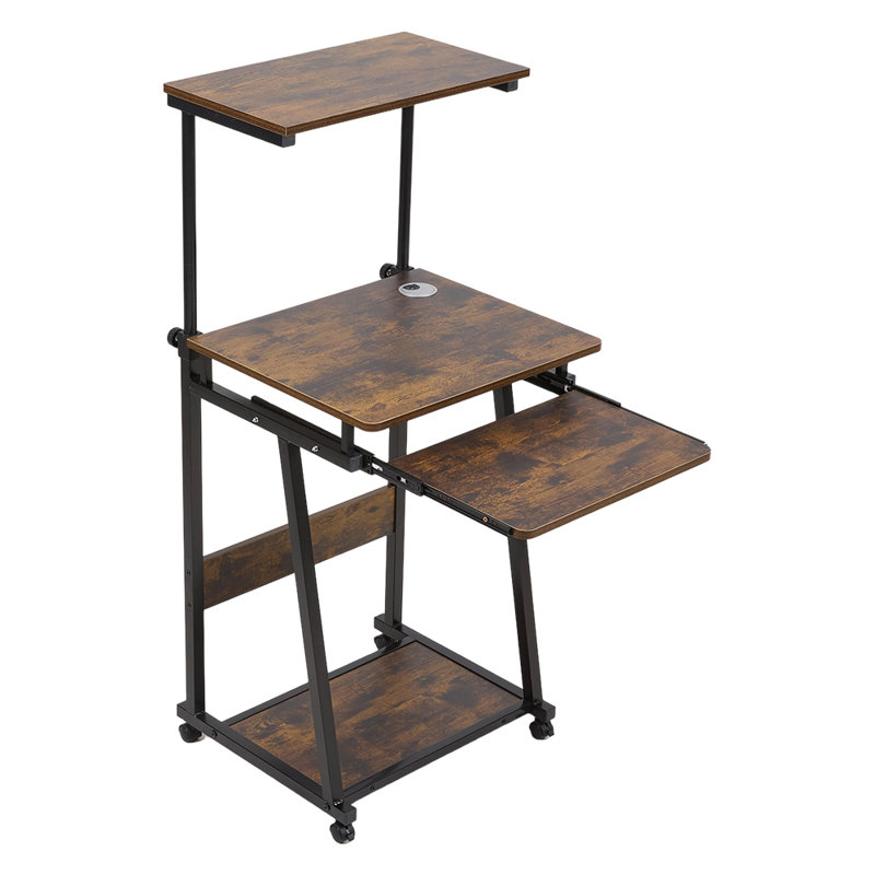 Rustic Brown Height Adjustable Mobile Computer Desk