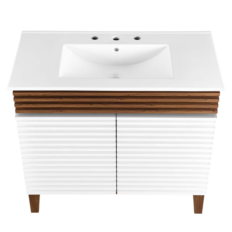 Ensemble de meuble-lavabo simple 36 po Render, Blanc / noyer