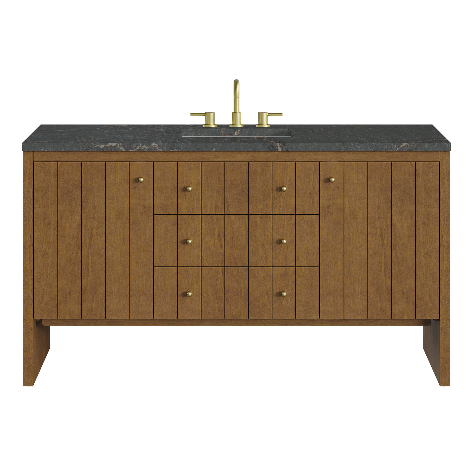 Hudson 60'' Single Bathroom Vanity, Parisien Bleu, 8" Widespread, Honey Brown
