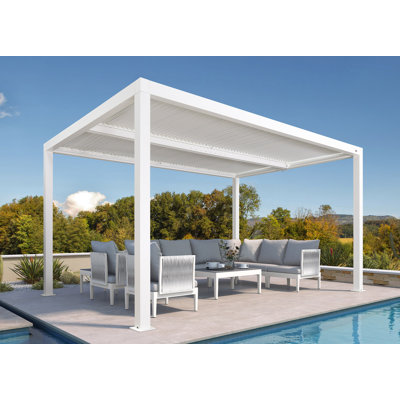 Pergola blanche à persiennes d'extérieur en aluminium avec toit réglable