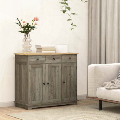 Distressed Gray Sideboard with Wood Top