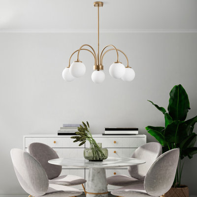 Elegant Gold Metal Chandelier, 27.6 in Diameter, 23.6 - 31.5 in Height | 5 x E14 Max 40W Sockets | Non-Adjustable Height, IP20 Rated | Perfect for Dining Room & Living Room Décor, Luxurious Design