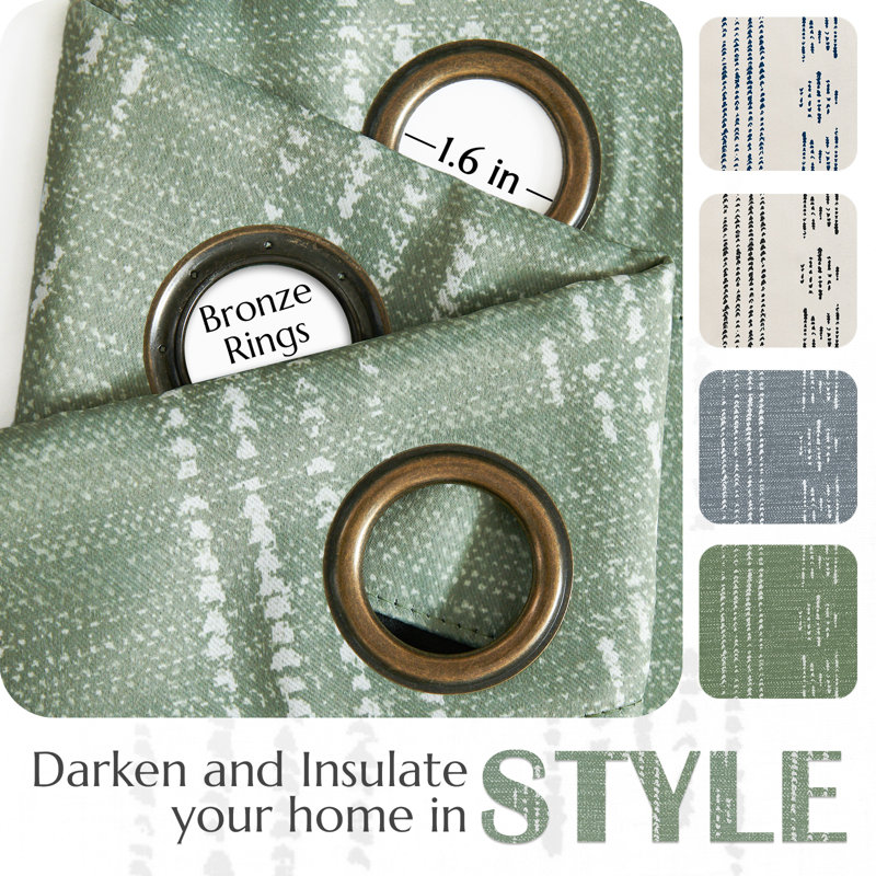 Ayani Bohemian Blackout Curtain Panel, 52" W x 84" L, Sage Green/White