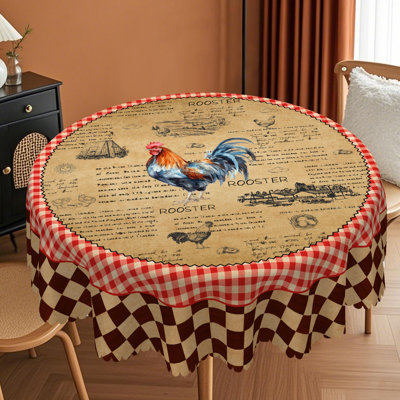 1pc Rustic Farmhouse Rooster Tablecloth, Vintage Rooster Theme Table Cover, Rectangular&Round Tablecloths For Parties, Picnics, Cafes & Family Gatherings, Durable Polyester Decorative Table Cloth Setting, Room & Outdoor Decor, Kitchen Accessories