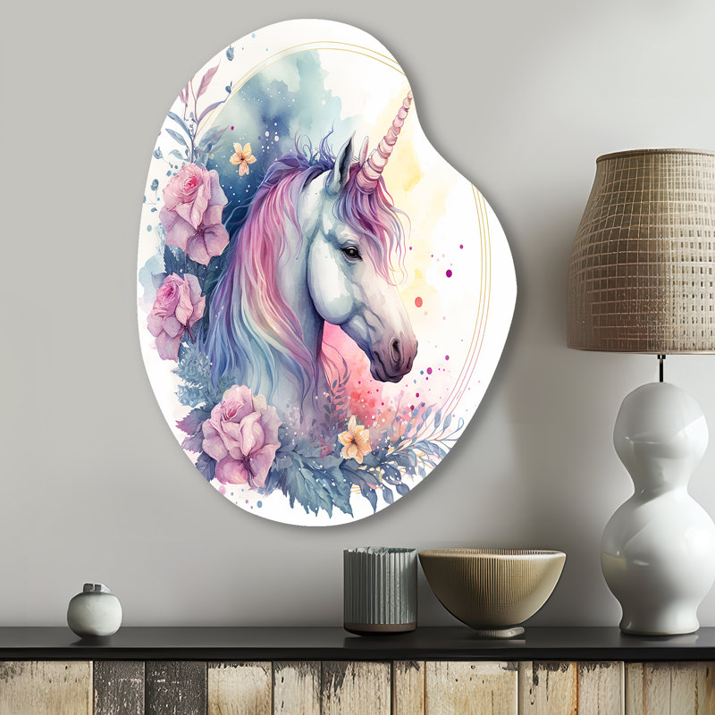 Adorable licorne mignonne entourée de fleurs III, H 30 po x l 22 po