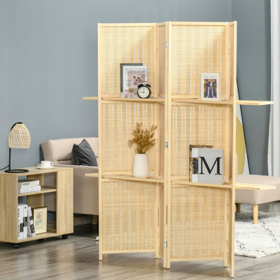 Paravent avec rangement, écran d'intimité pliant 6 pi 4 po pour chambre et bureau, écran naturel, rangement et rustique