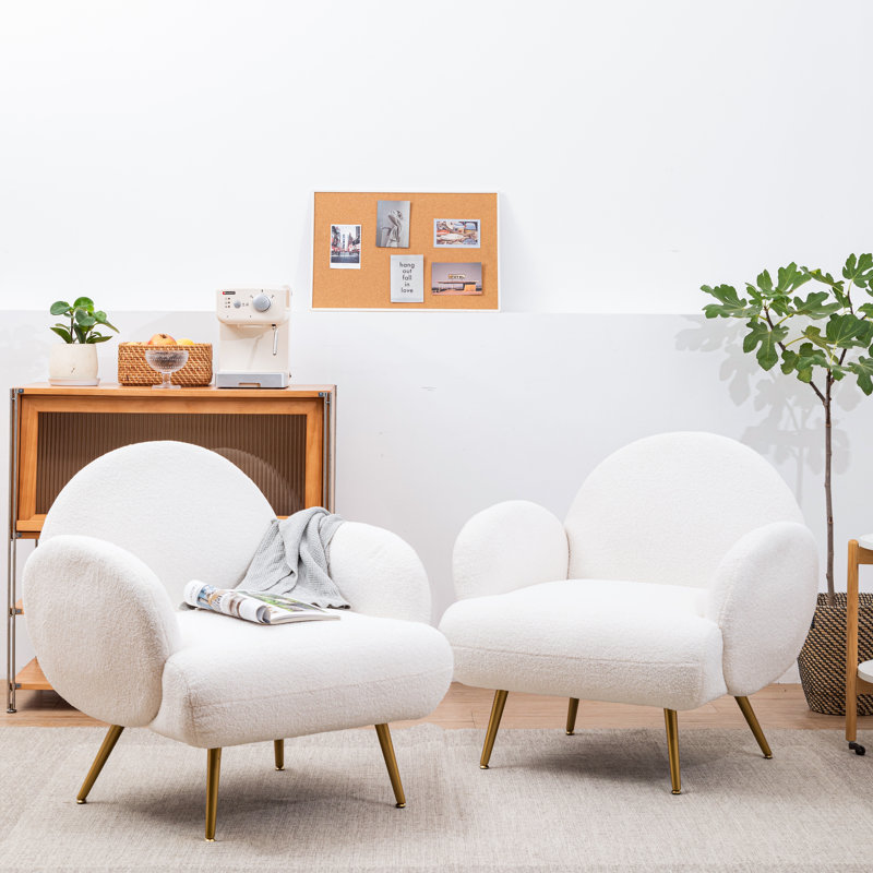 Fauteuil rembourré Ozpa Sherpa, Velours blanc, Doré