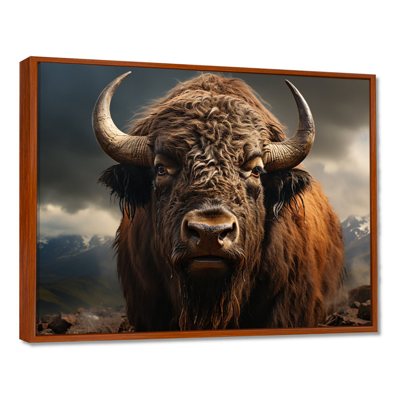 Buffalo Portrait - Bison Large, art mural, H 30 po x l 40 po x P 1,5 po, Brun