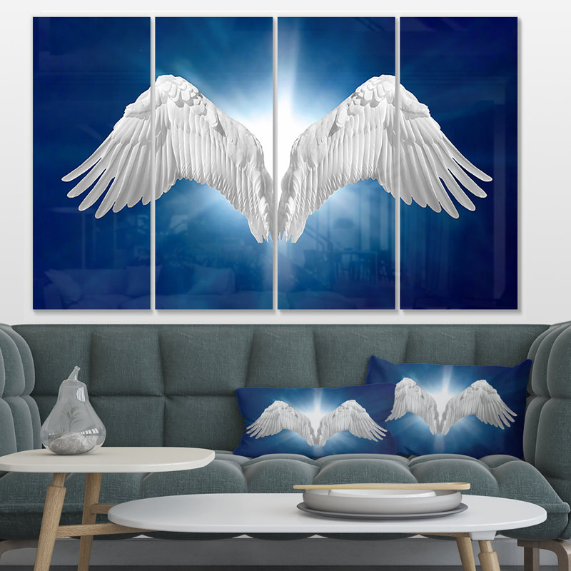 « angel ailes on blue background », ensemble de 4 impressions sur métal