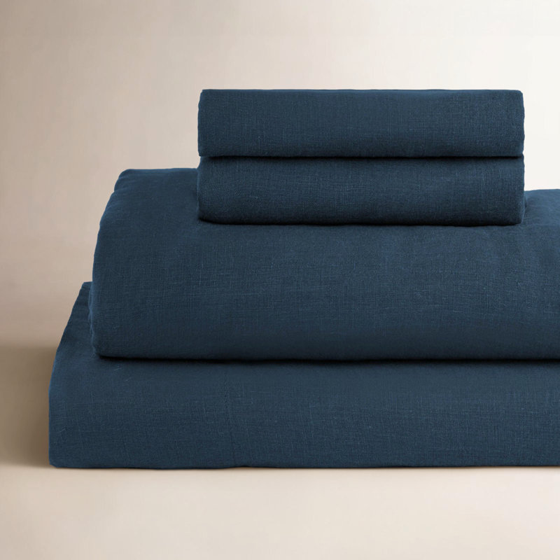 100% French Linen Sheet Set, California King Sheet Set with 2 Pillowcases, Baltic