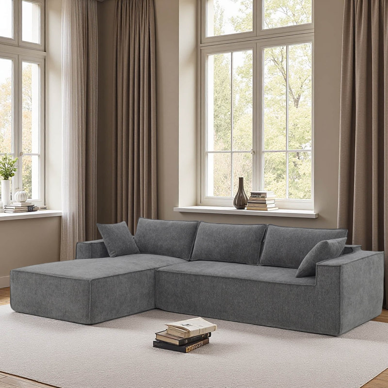 Canapé modulaire de style minimaliste de 111,5 x 72 po, ensemble de canapé en chenille infroissable, canapé compressé en forme de L pour le salon, combinaison de 2 panneaux sans assemblage, aucun assemblage requis