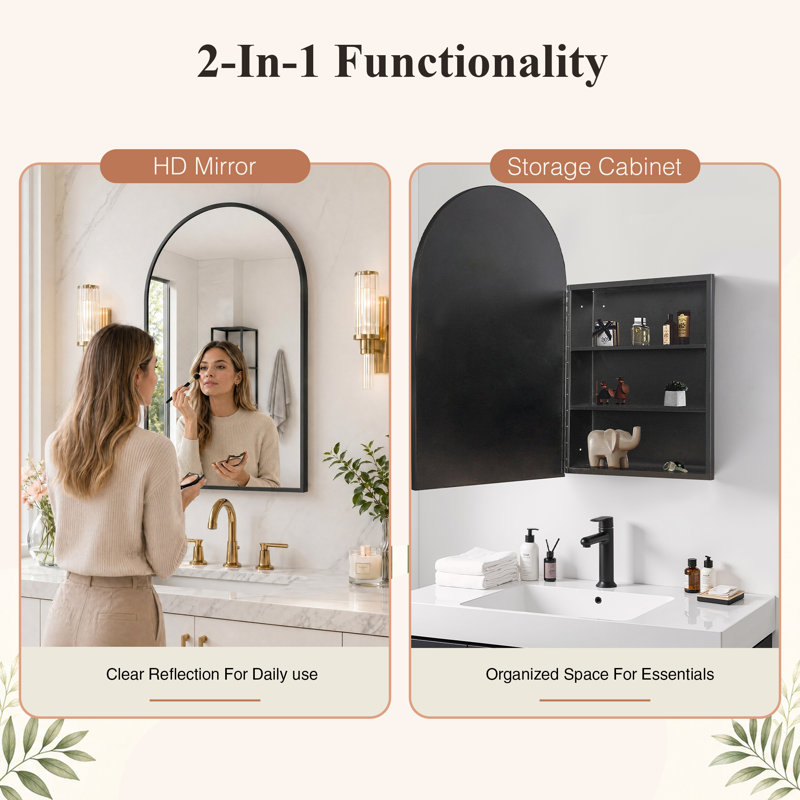 Pharmacie moderne encastrée ou à fixation en surface avec miroir, 36" H x 24" W, Black