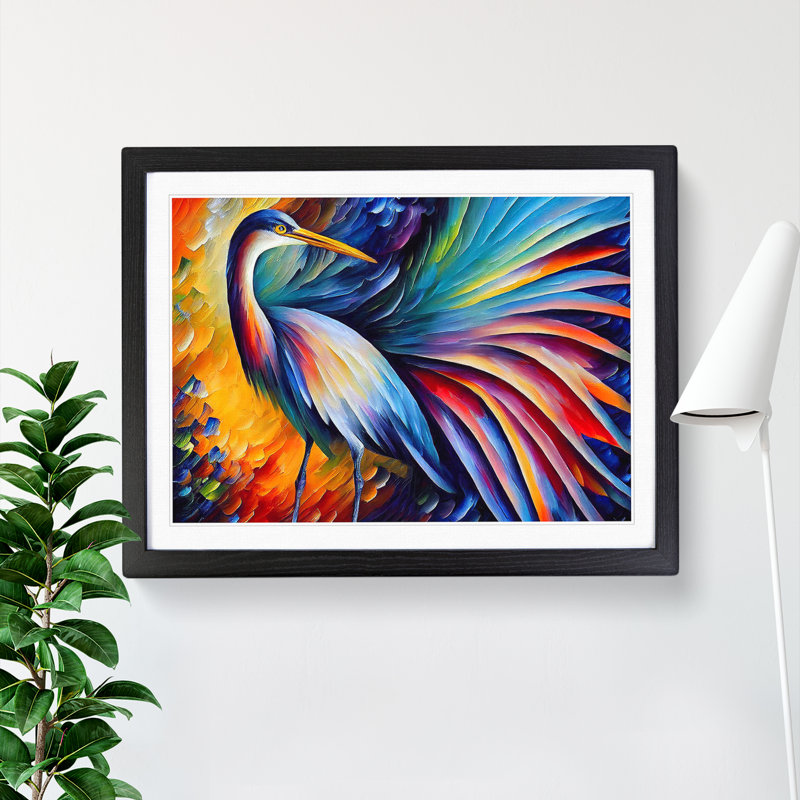 Heron Bird Abstract Vol.6 - Single Picture Frame Painting, Black, 46cm H x 64cm W x 2cm D