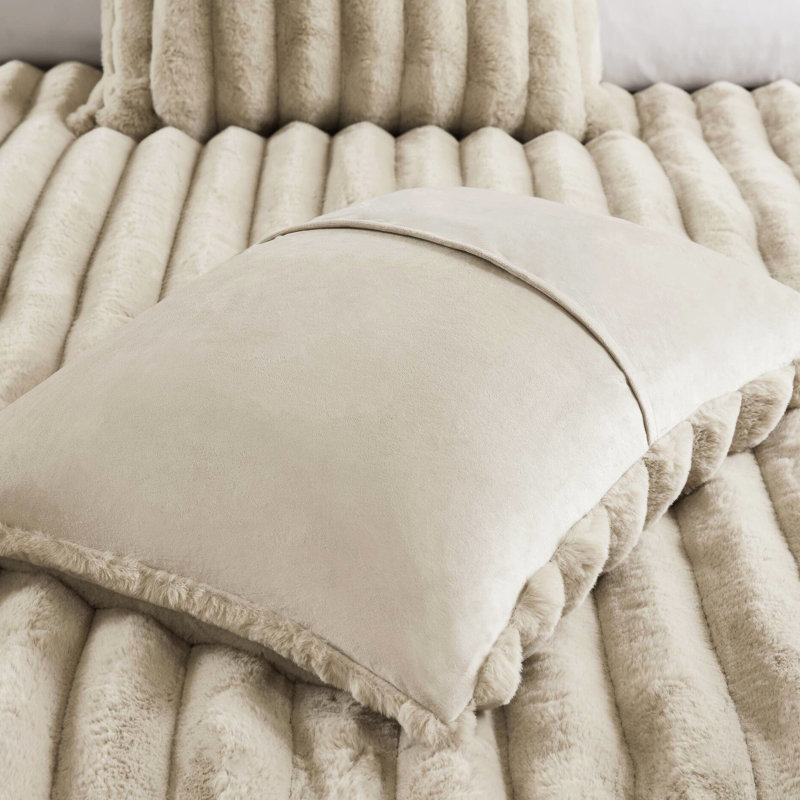 3 pièces d'édredon en fausse fourrure de couleur taupe pour un confort douillet et respirant, lavable à la machine
