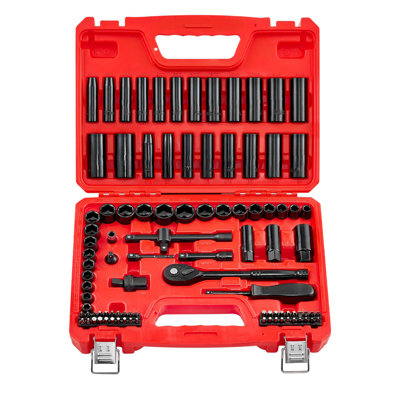 3/8 in Drive Impact Socket Set, 96 Piece, 6 Point Deep & Shallow Impact Sockets, SAE (5/16 in to 3/4 in) and Metric (8 to 22 mm) Sizes with 3 in & 6 in Extension Bars, Cr-V Steel, Carrying Case