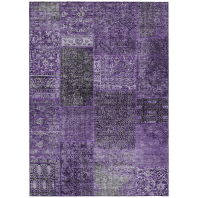 Tapis d'extérieur lavable mauve et gris anthracite 5 pi x 8 pi Patchwork