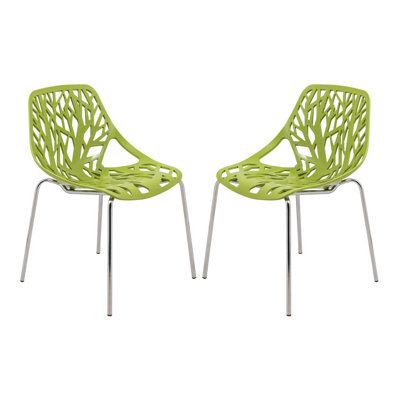 Green Color Side Chair with Chromed Legs - Set of 2