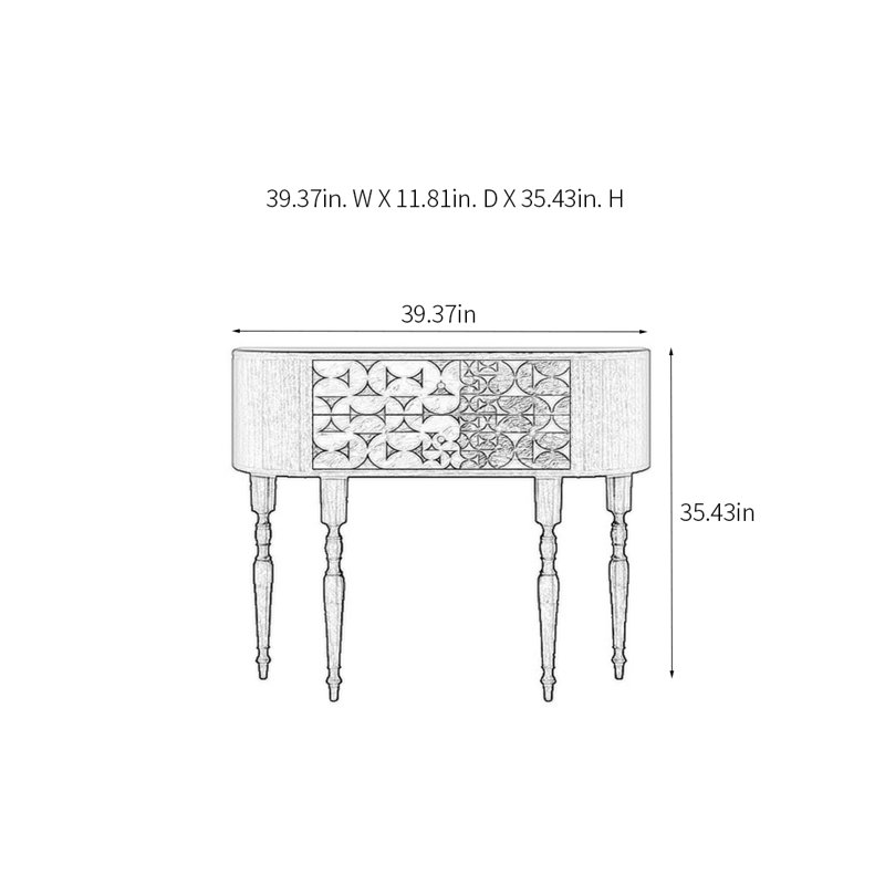 Console rétro avec 2 tiroirs, H 35,43 po x l 39,37 po x P 11,81 po