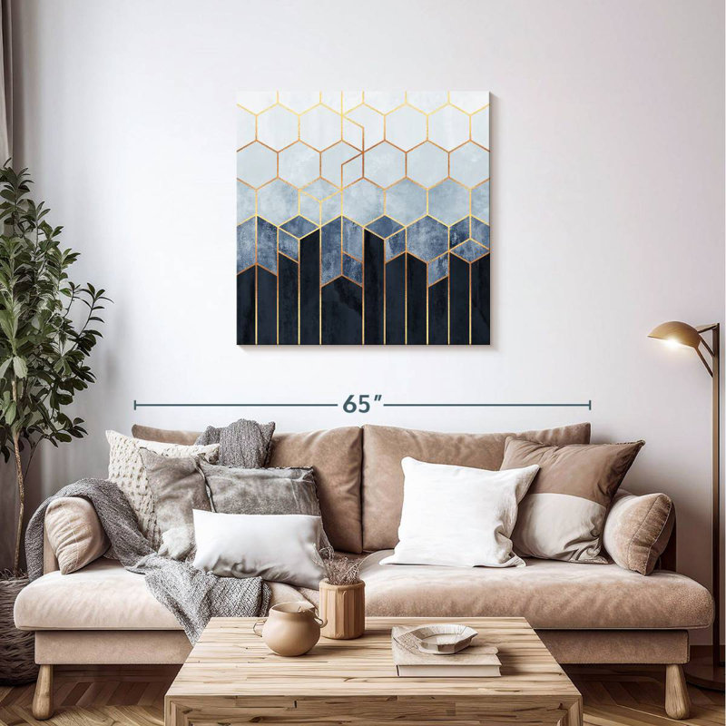 Soft Blue Hexagons, 36" H x 36" W
