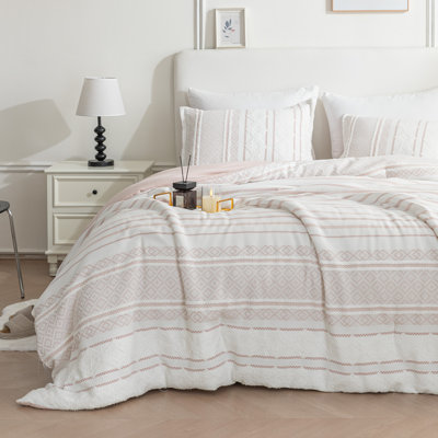 Sleep Zone California King Size Grid Cutting Craft Comforter Set 3 Pieces for All Season 104 x 96 Pink