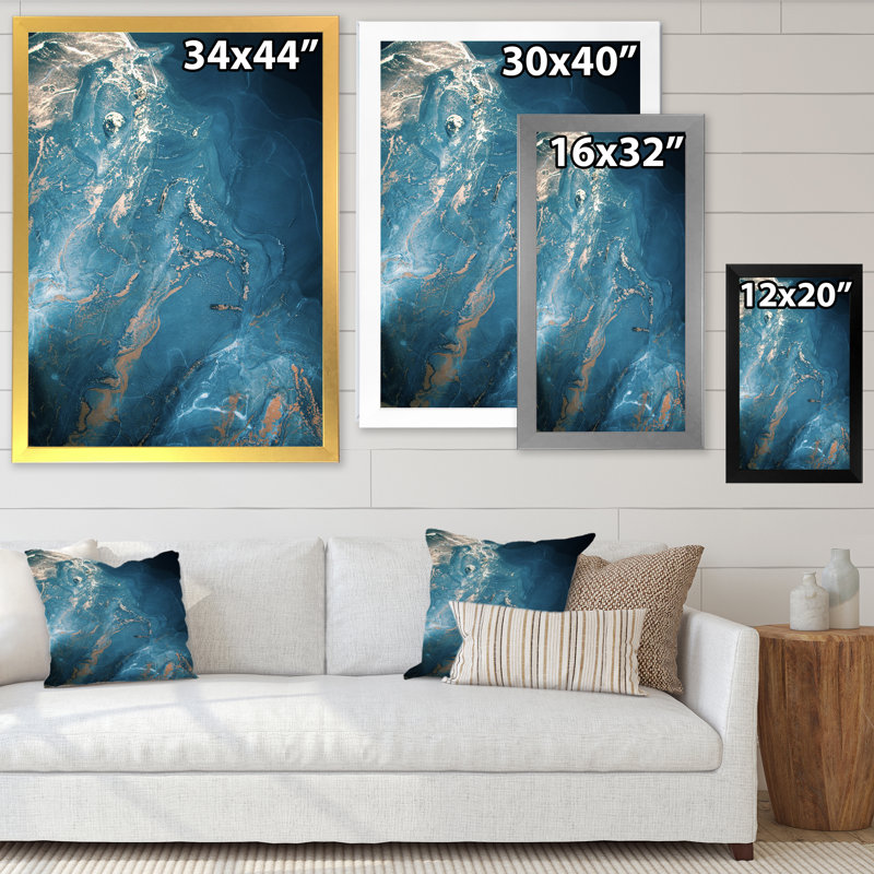 Marbre bleu luxueux - art mural moderne sur toile, Toile avec cadre photo noir, H 32 po x l 16 po x P 1 po